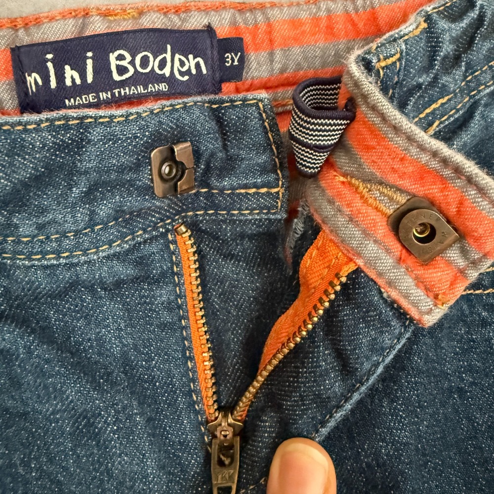 Mini Boden Flannel Lined Denim Jeans Boys Size 3T Navy Blue Cotton Pants - Picture 4 of 15